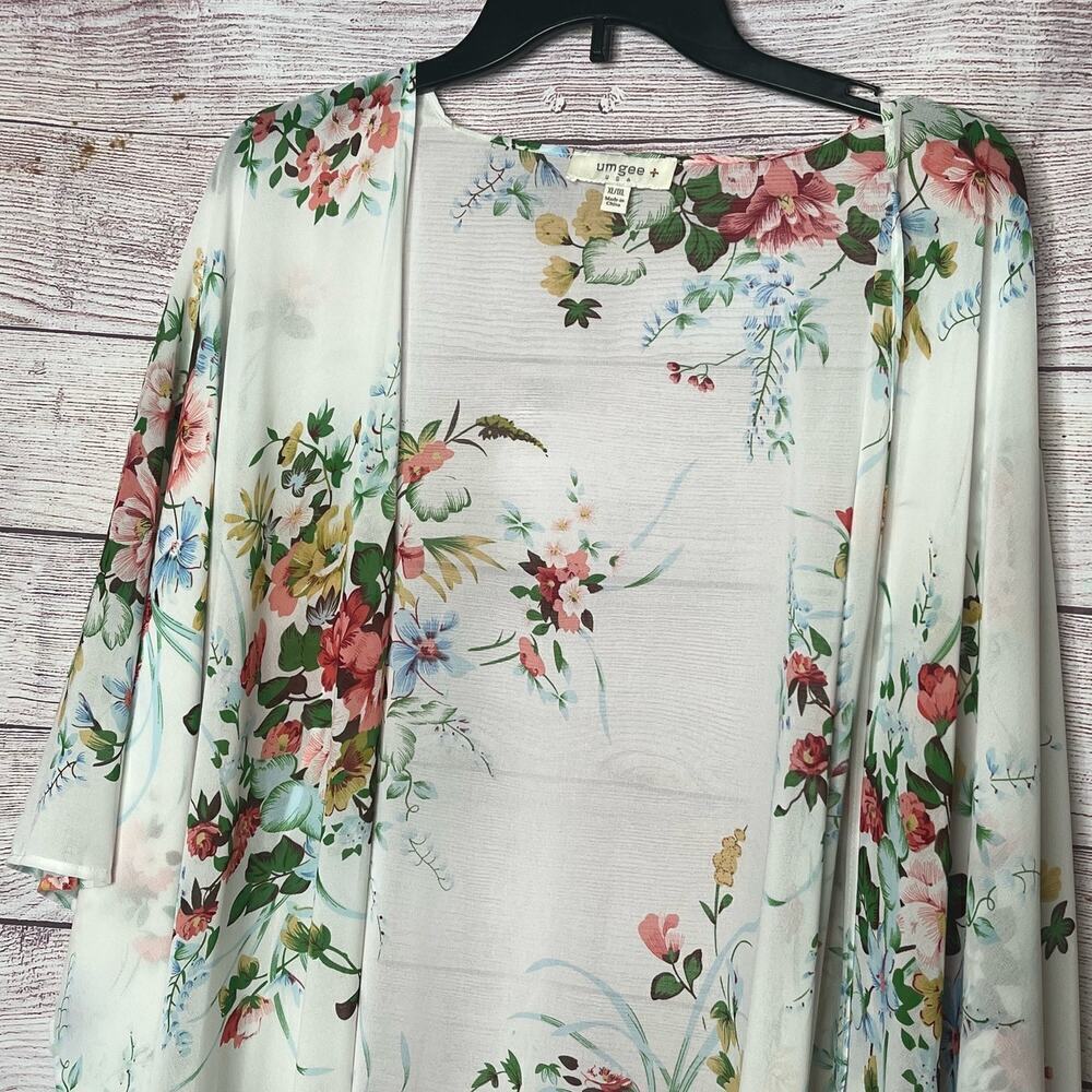 Umgee Sheer Girly Romantic Bridal Multicolored Floral Kimono Size 1XL - Picture 8 of 11